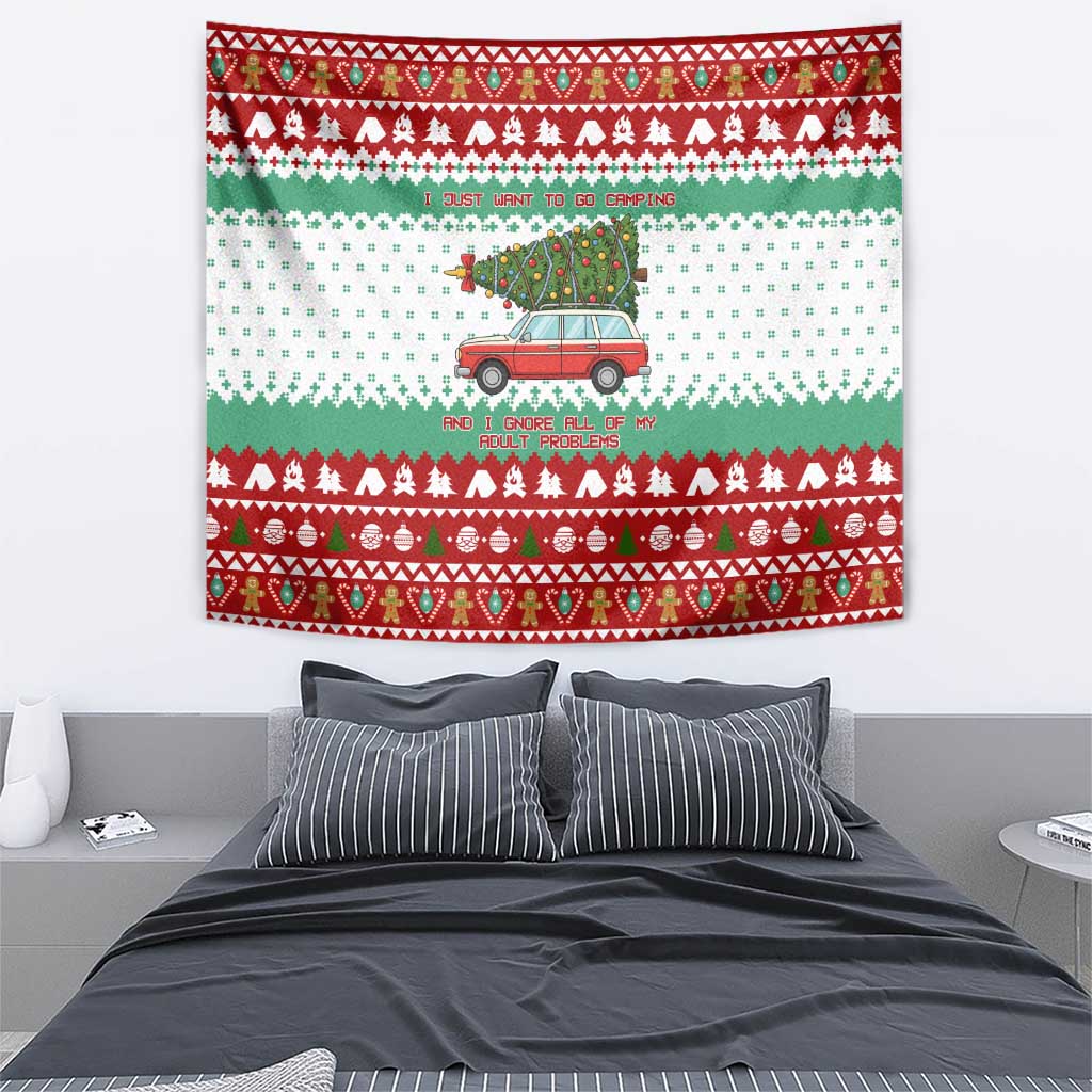 I Just Want To Camping Christmas Tapestry Xmas Holiday Patterns - Wonder Print Shop