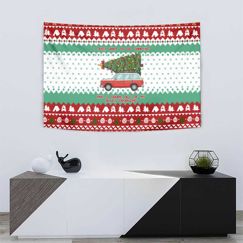 I Just Want To Camping Christmas Tapestry Xmas Holiday Patterns - Wonder Print Shop