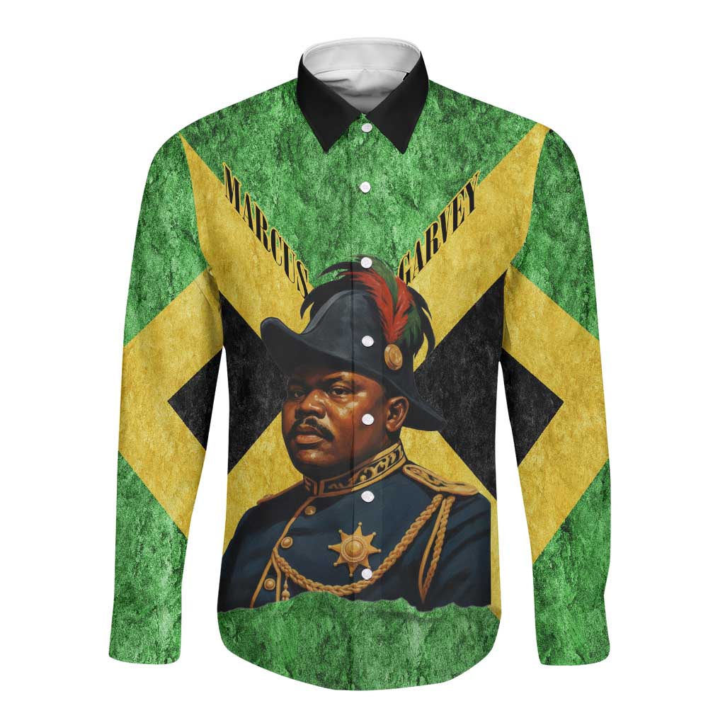 Marcus Garvey Long Sleeve Button Shirt Jamaican Flag Theme African Fist Civil Rights Symbol Pan African Tribute Design - Wonder Print Shop
