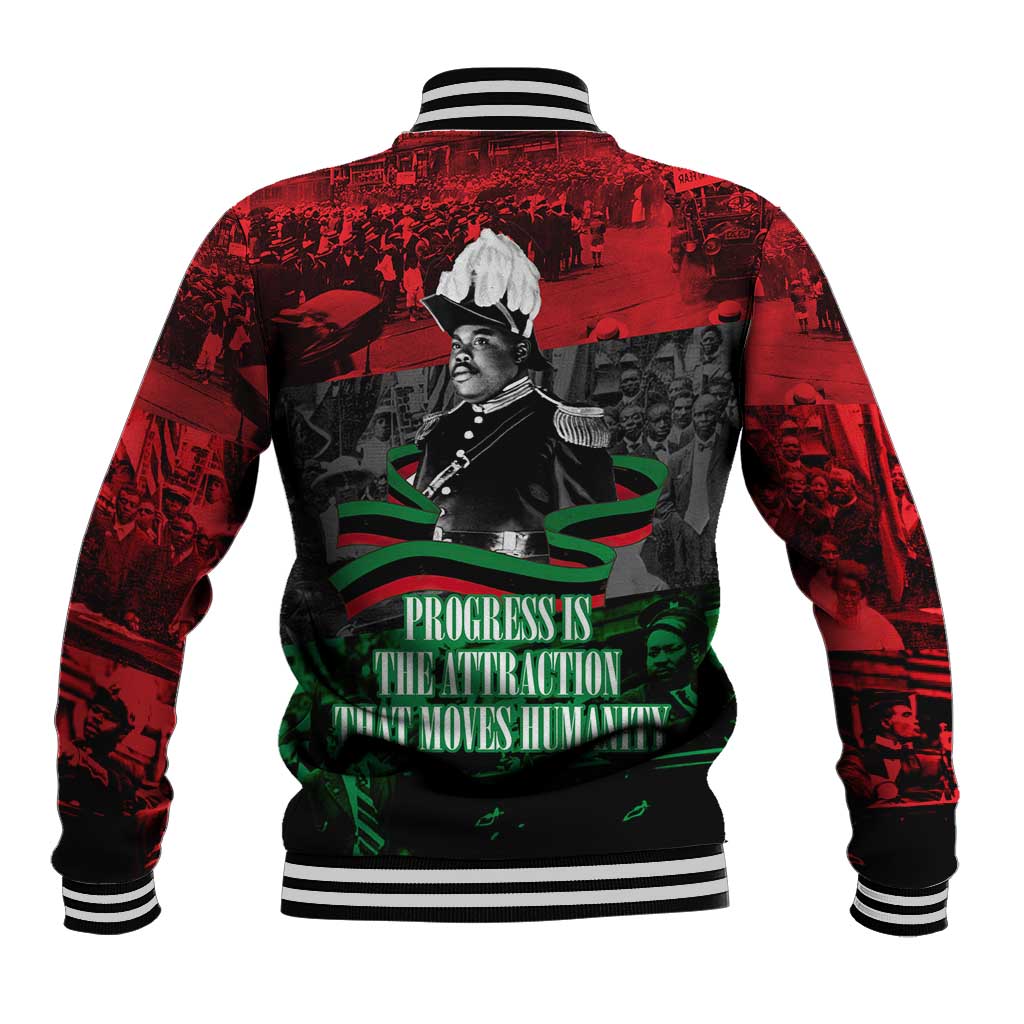 Marcus Garvey Baseball Jacket Collage Design Progress Is the Attraction Quote Pan African Movement Tribute - Wonder Print Shop
