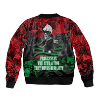 Marcus Garvey Bomber Jacket Collage Design Progress Is the Attraction Quote Pan African Movement Tribute - Wonder Print Shop