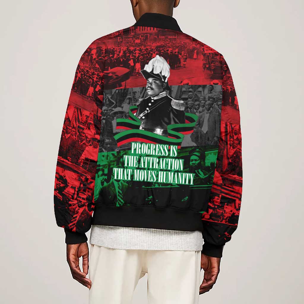 Marcus Garvey Bomber Jacket Collage Design Progress Is the Attraction Quote Pan African Movement Tribute - Wonder Print Shop