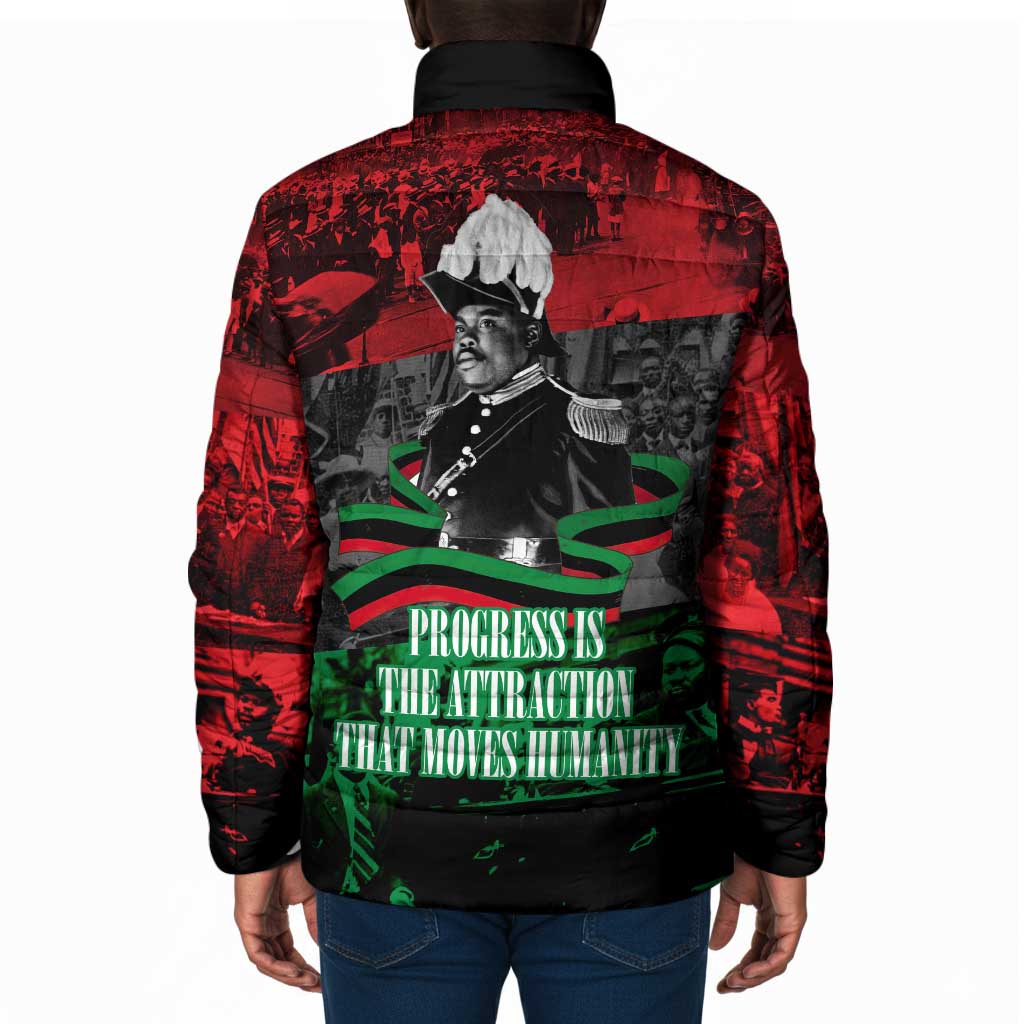 Marcus Garvey Padded Jacket Collage Design Progress Is the Attraction Quote Pan African Movement Tribute - Wonder Print Shop