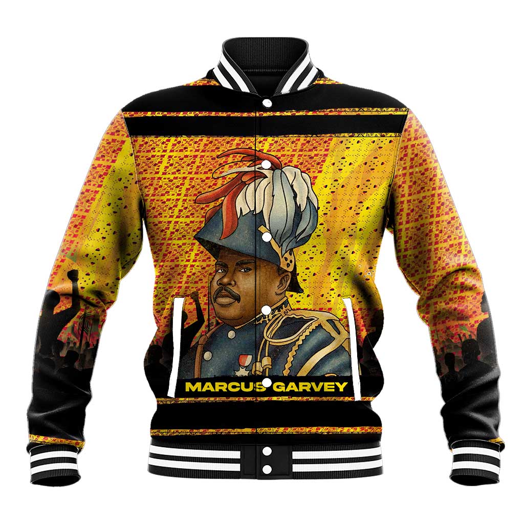 Marcus Garvey Baseball Jacket Yellow African Pattern Design Pan African Flag Civil Rights Movement Tribute - Wonder Print Shop