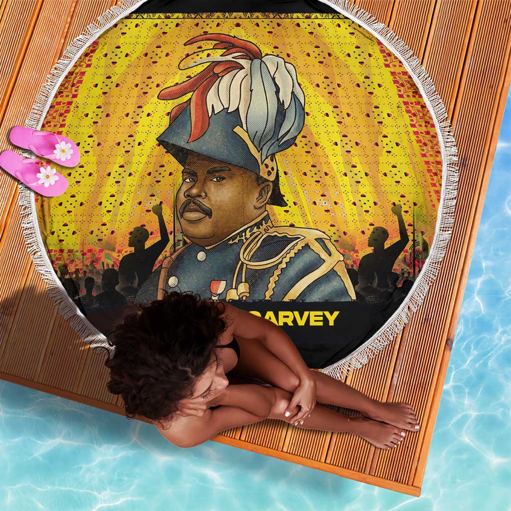 Marcus Garvey Beach Blanket Yellow African Pattern Design Pan African Flag Civil Rights Movement Tribute - Wonder Print Shop