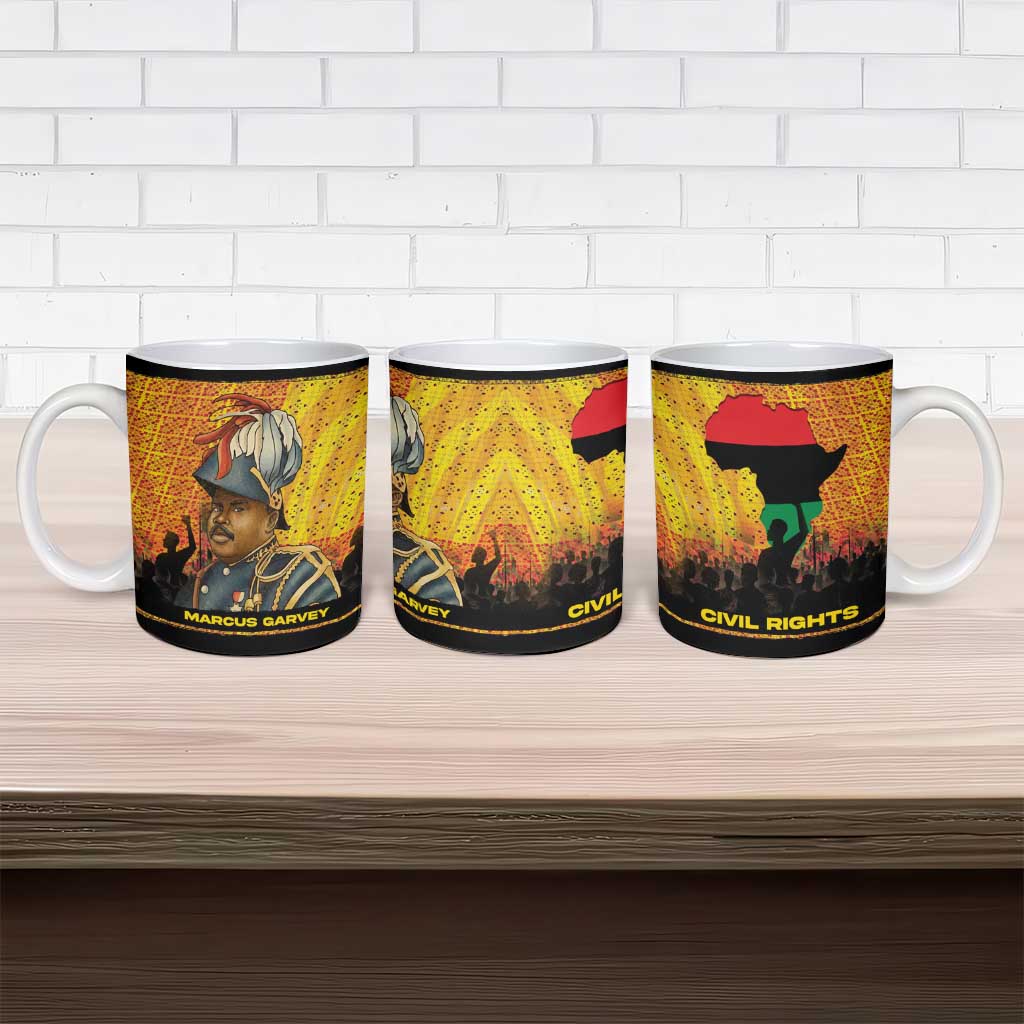 Marcus Garvey Ceramic Mug Yellow African Pattern Design Pan African Flag Civil Rights Movement Tribute - Wonder Print Shop