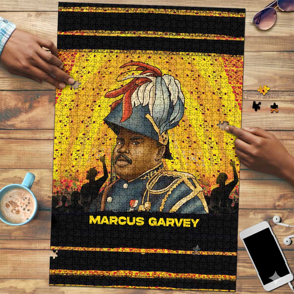 Marcus Garvey Puzzle Yellow African Pattern Design Pan African Flag Civil Rights Movement Tribute - Wonder Print Shop