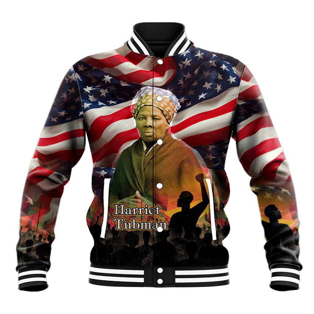 Harriet Tubman Baseball Jacket American Flag Background Underground Railroad Quote Powerful Civil Rights - Wonder Print Shop
