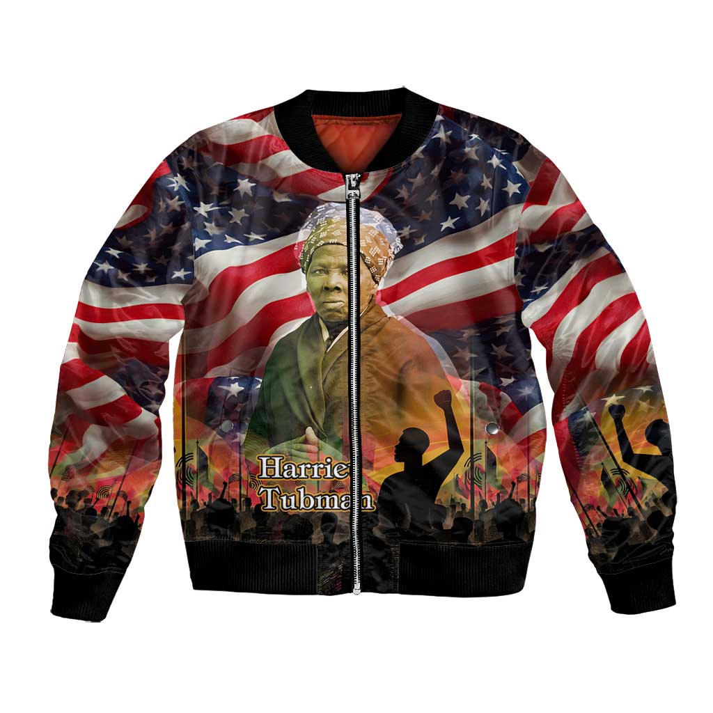 Harriet Tubman Bomber Jacket American Flag Background Underground Railroad Quote Powerful Civil Rights - Wonder Print Shop