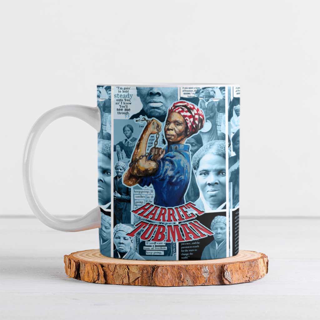 Harriet Tubman Ceramic Mug Newspaper Collage Design We Out Quote Strong Woman Tribute Underground Railroad Legacy - Wonder Print Shop