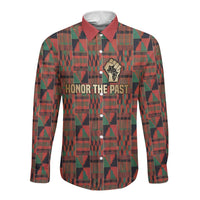 Black Heritage Tree Long Sleeve Button Shirt African Root Black History Kente Pattern