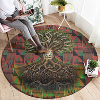 Black Heritage Tree Round Carpet African Root Black History Kente Pattern