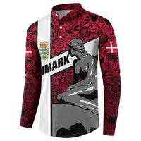 Denmark Button Sweatshirt with The Little Mermaid Statue, Danish Folk Patterns, National Heritage Pride