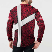 Denmark Button Sweatshirt with The Little Mermaid Statue, Danish Folk Patterns, National Heritage Pride