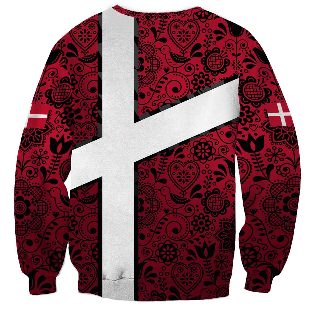 Denmark Sweatshirt with The Little Mermaid Statue, Danish Folk Patterns, National Heritage Pride