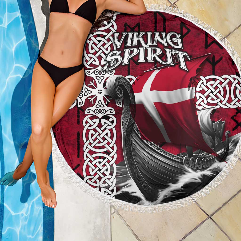 Denmark Viking Longship Beach Blanket Norse Rune & Celtic Cross Danish Flag
