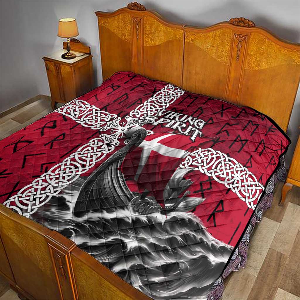 Denmark Viking Longship Quilt Norse Rune & Celtic Cross Danish Flag