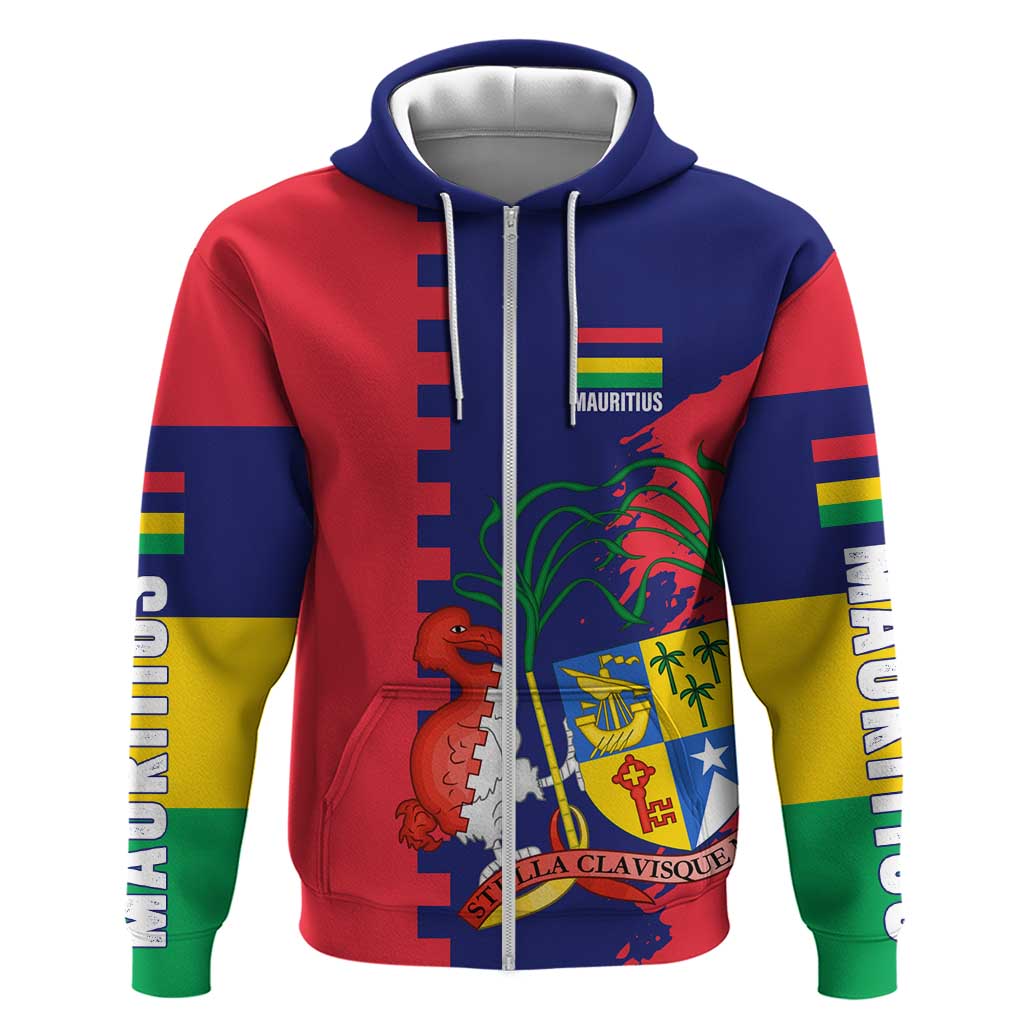 Mauritius Zip Hoodie National Emblem Integrated with Country's Shape – Symbolic Design