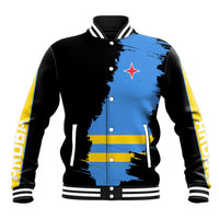 Colorblocked baseball varsity jacket in blue and black with star graphic, rib collar