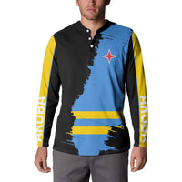 Black and blue button sweatshirt with yellow sleeves, front flag stripes and red star