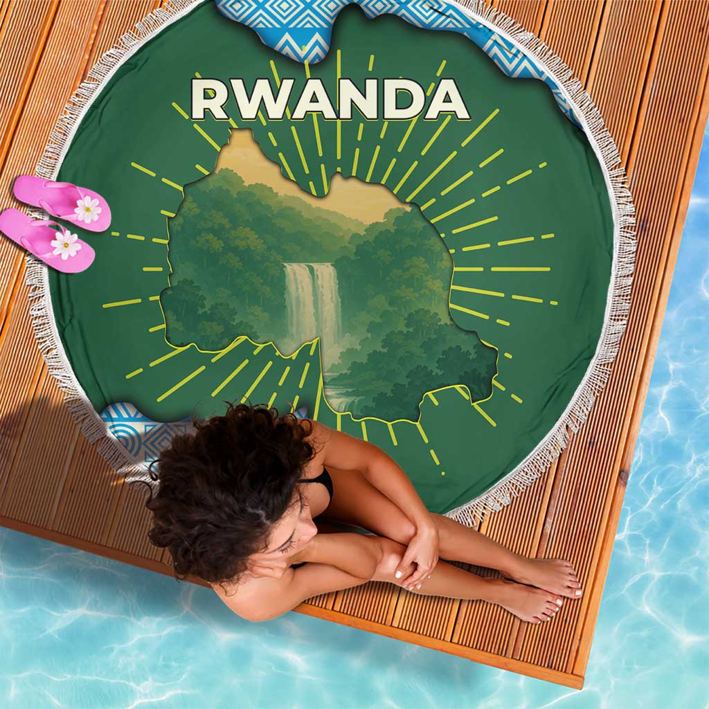 Rwanda Beach Blanket with Green Nature Map Waterfall Sunburst Spirit