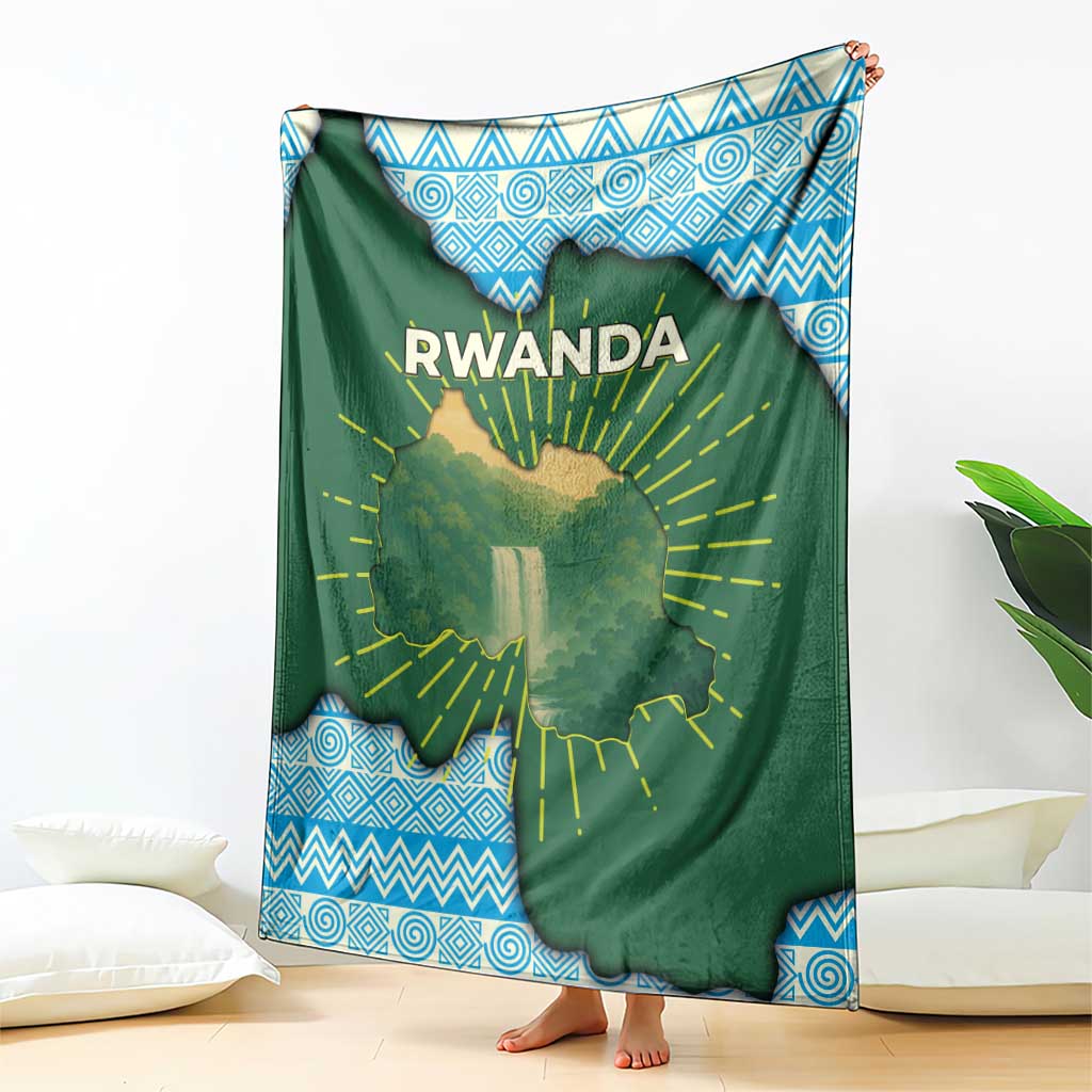 Rwanda Blanket with Green Nature Map Waterfall Sunburst Spirit