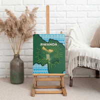 Rwanda green canvas wall art featuring map illustration, RWANDA text, blue patterned frame