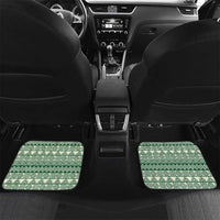 Car floor mats set with green patterned top and geometric border, Rwanda print.