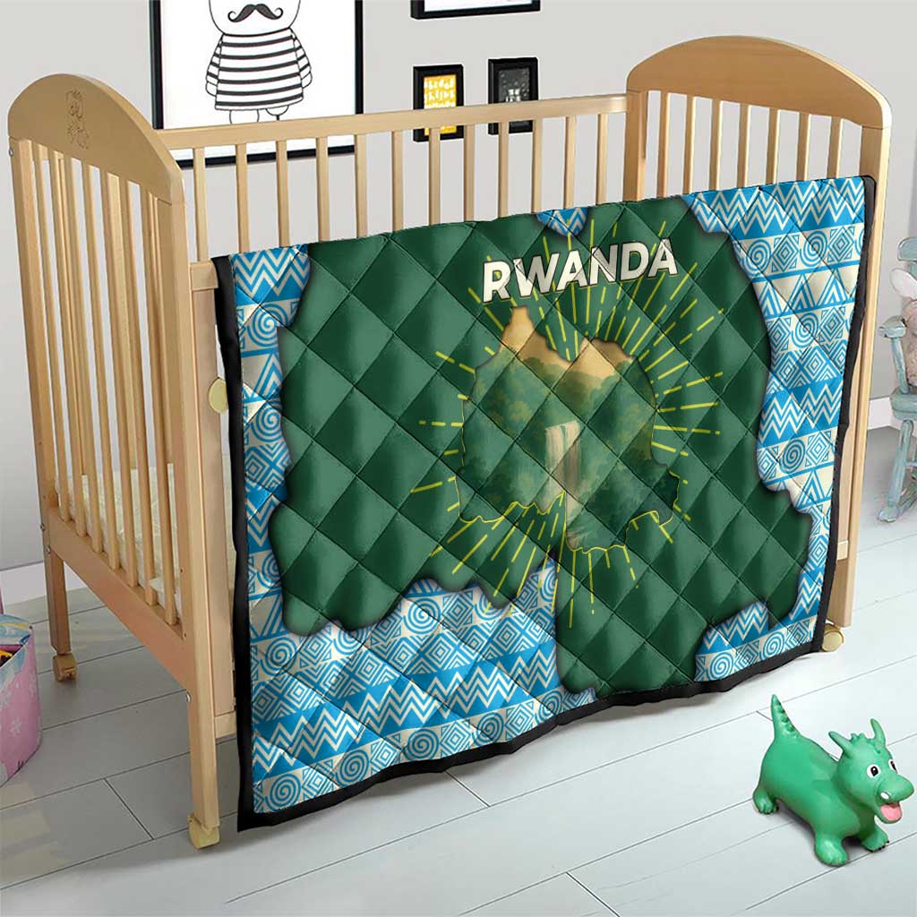 Rwanda Quilt with Green Nature Map Waterfall Sunburst Spirit