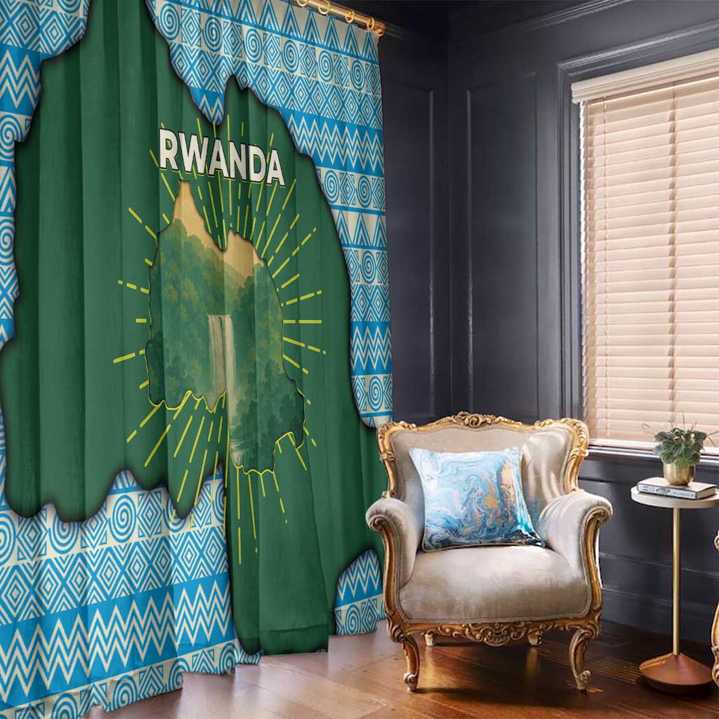 Rwanda Window Curtain with Green Nature Map Waterfall Sunburst Spirit