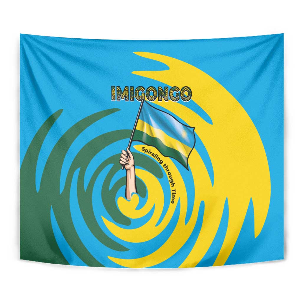 Rwanda Tapestry with Imigongo Spiraling Flag Hand Wave Time Spirit