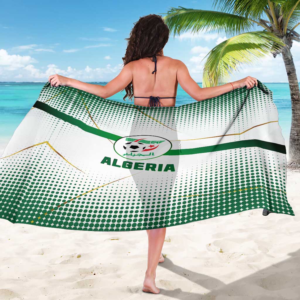 Green and white Algeria sarong draped wide, featuring emblem and “ALGERIA”