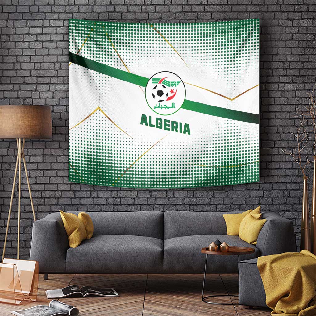 Algeria Soccer Tapestry with Desert Warriors Text and National Flag Design