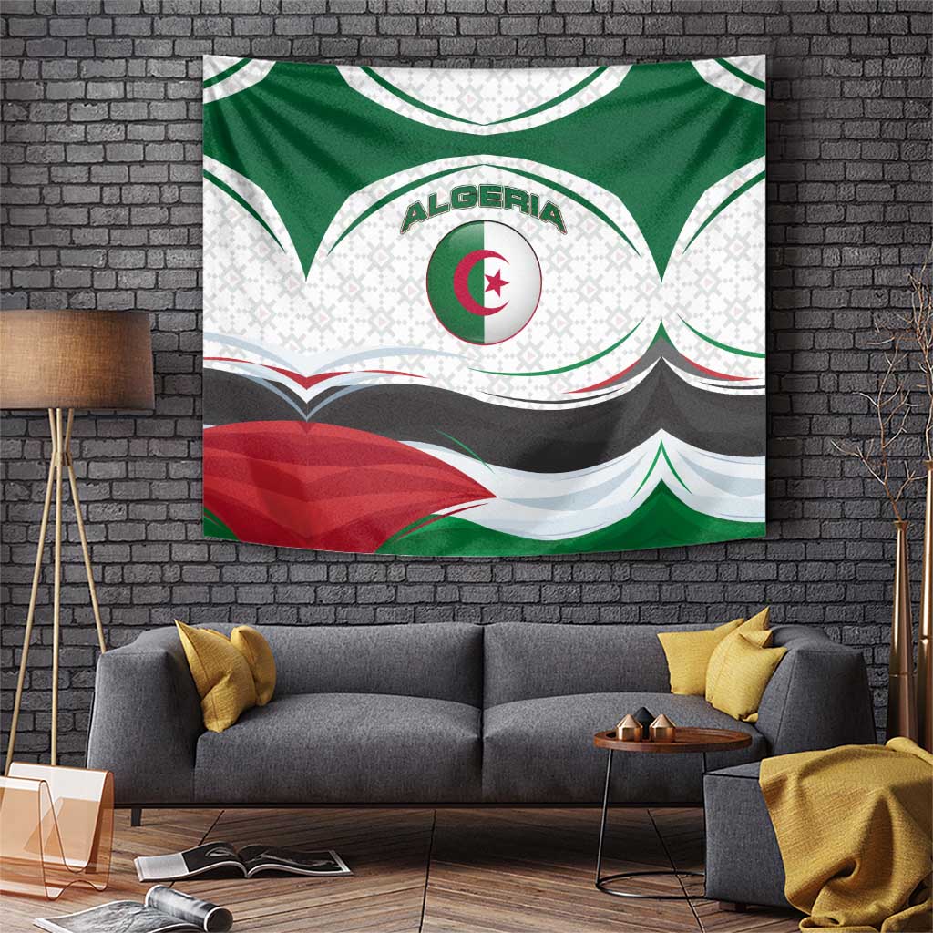 Algeria Tapestry with National Flag and Coat of Arms Crest Design