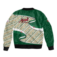 Algeria Sleeve Zip Bomber Jacket with Arabic Calligraphy and Traditional Pattern Design