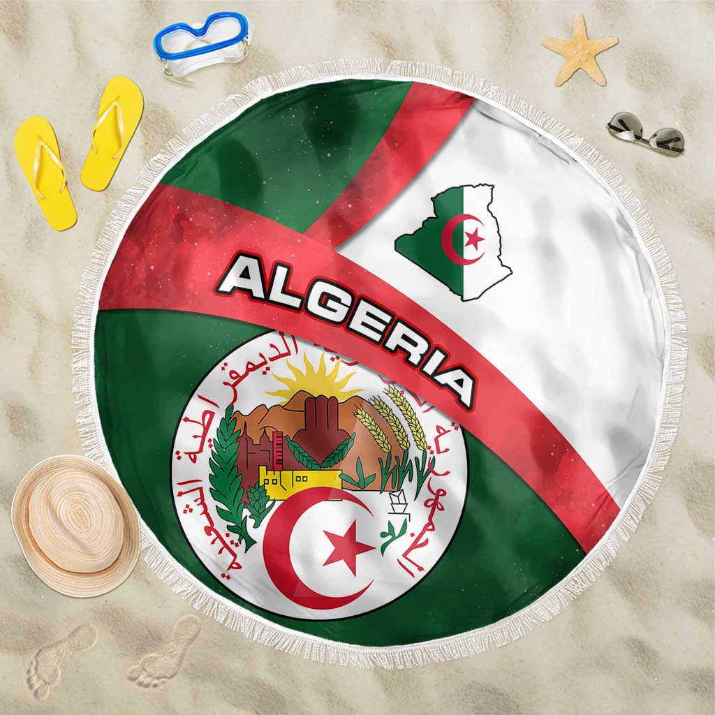 Algeria Beach Blanket with National Emblem and Map Design