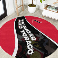 Round carpet: red outer ring, black diagonal stripe, white border, Trinidad and Tobago text