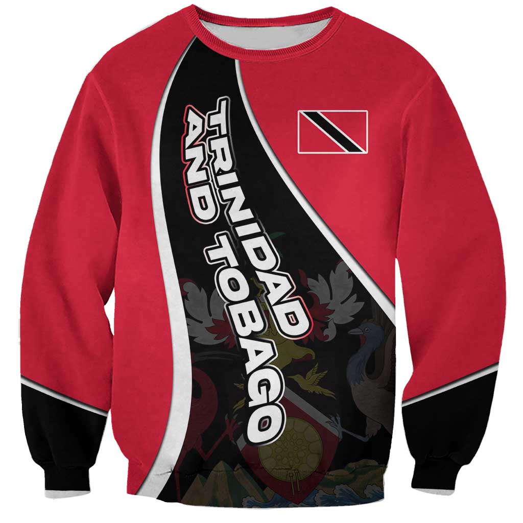 Trinidad and Tobago Flag Crest Design Sweatshirt with Bold Red Black Diagonal Layout - Wonder Print Shop