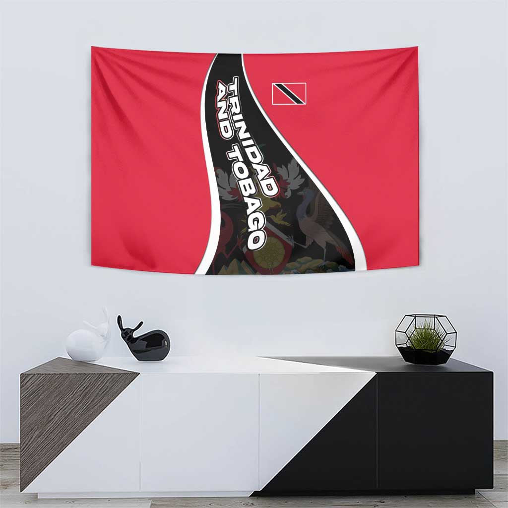 Trinidad and Tobago Flag Crest Design Tapestry with Bold Red Black Diagonal Layout - Wonder Print Shop