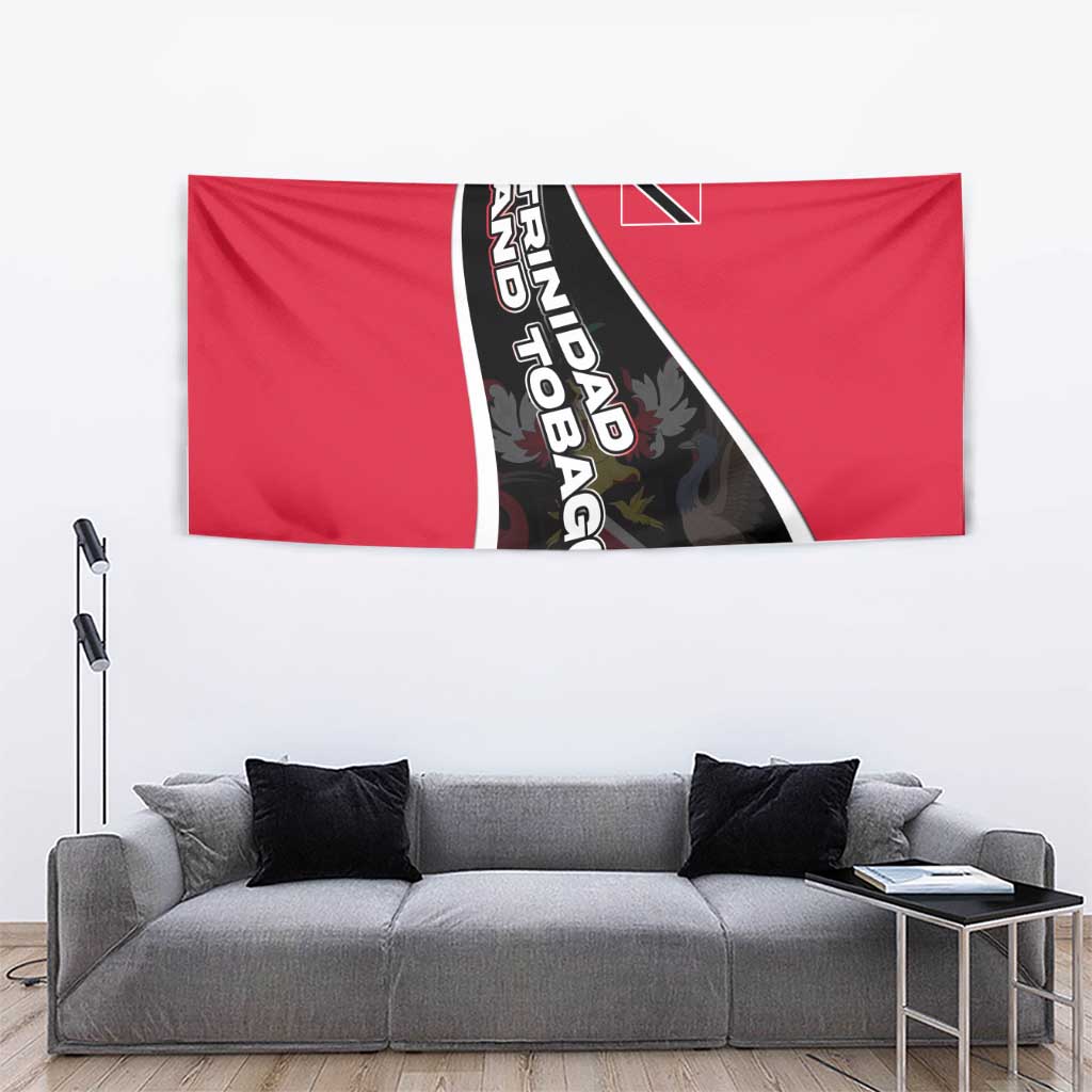 Trinidad and Tobago Flag Crest Design Tapestry with Bold Red Black Diagonal Layout - Wonder Print Shop