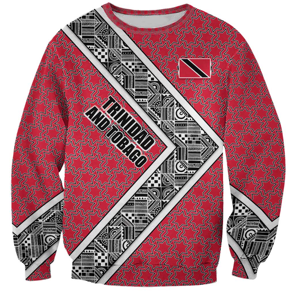 Trinidad and Tobago Flamingos Sunset Sweatshirt with Tribal Masks and Red Star Pattern - Wonder Print Shop