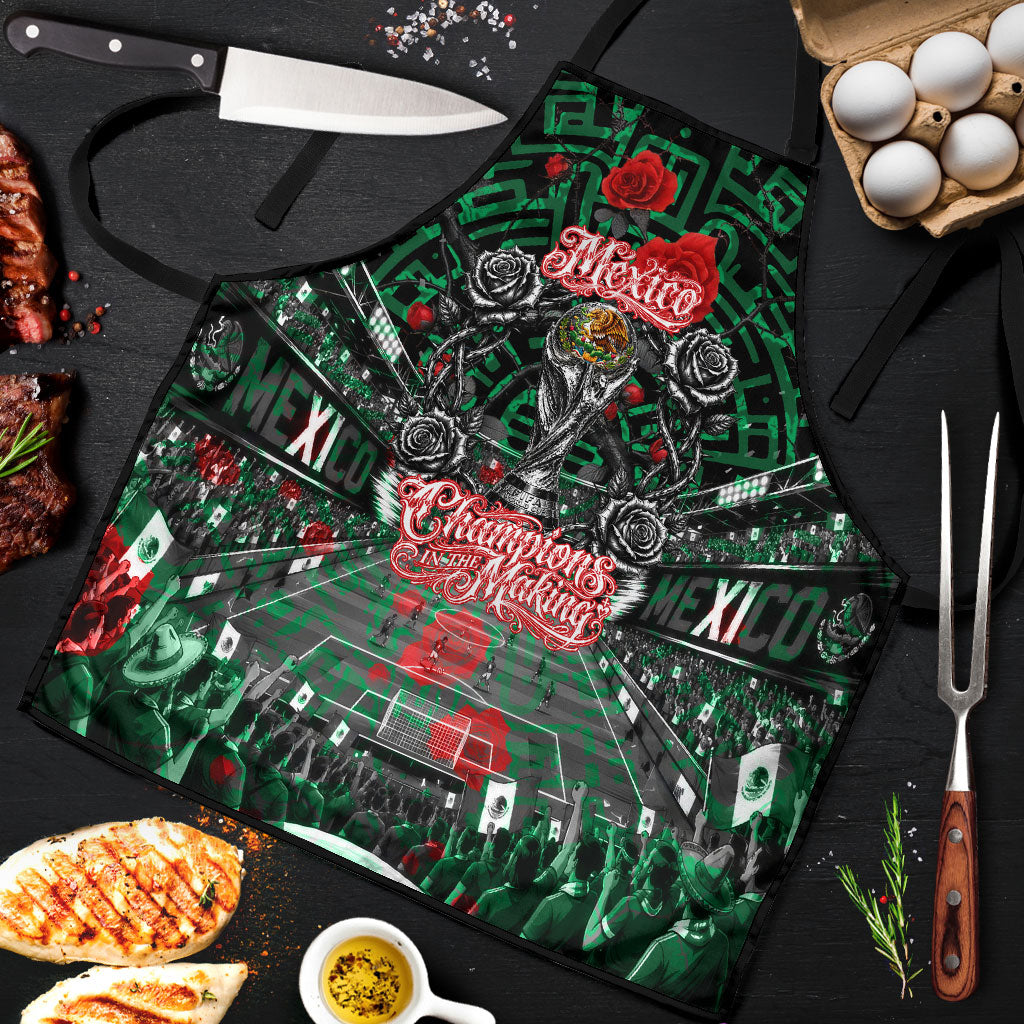 Mexico Football Golden Eagle Champions Apron Aztec Geometric Pattern Red Rose