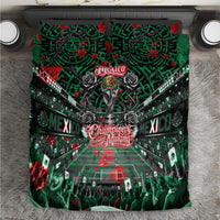 Mexico Football Golden Eagle Champions Bedding Set Aztec Geometric Pattern Red Rose