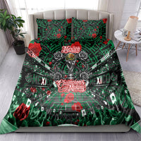 Mexico Football Golden Eagle Champions Bedding Set Aztec Geometric Pattern Red Rose