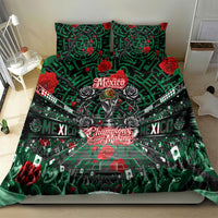 Mexico Football Golden Eagle Champions Bedding Set Aztec Geometric Pattern Red Rose