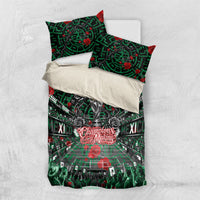 Mexico Football Golden Eagle Champions Bedding Set Aztec Geometric Pattern Red Rose