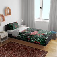 Mexico Football Golden Eagle Champions Bedding Set Aztec Geometric Pattern Red Rose