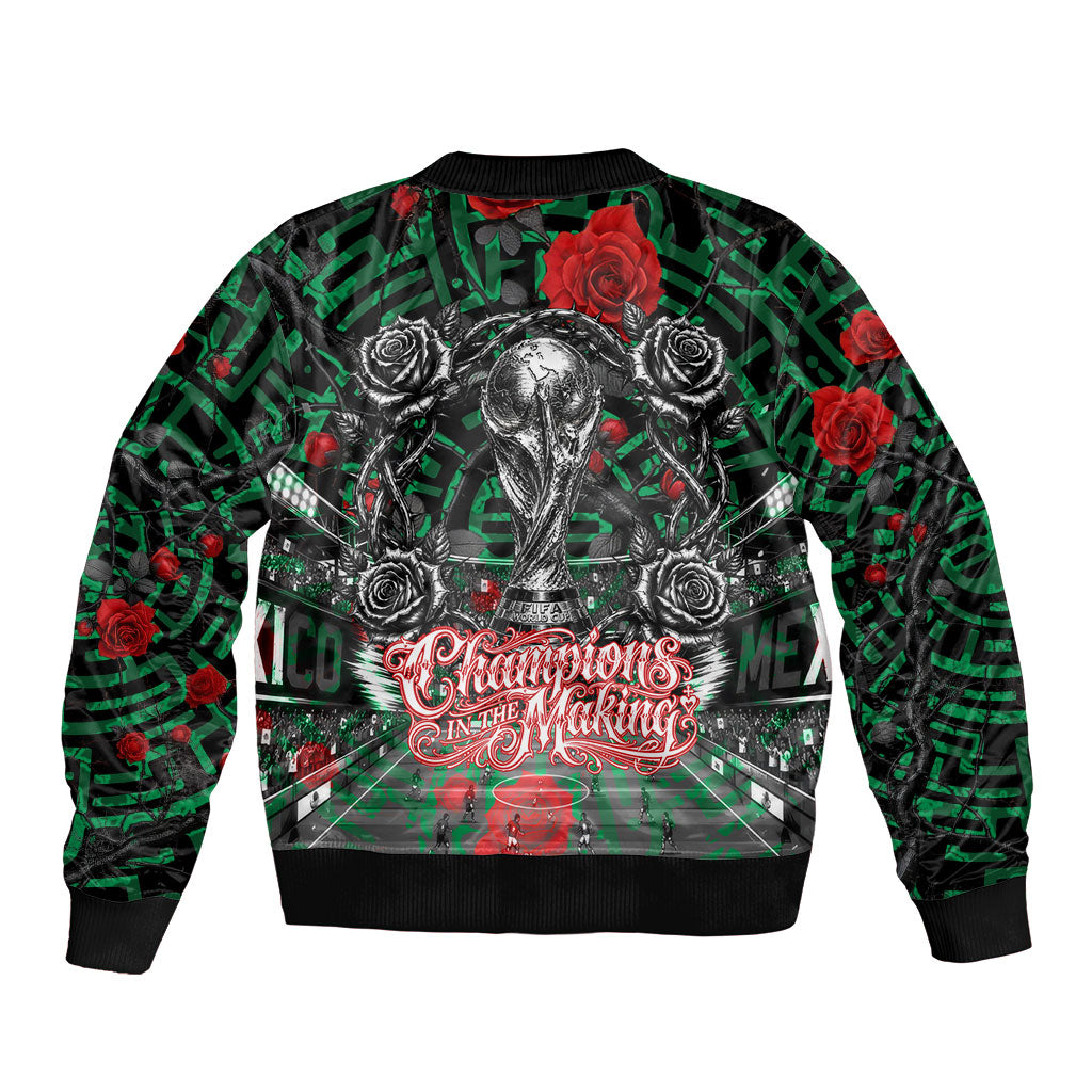 Mexico Football Golden Eagle Champions Bomber Jacket Aztec Geometric Pattern Red Rose
