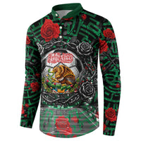 Mexico Football Golden Eagle Champions Button Sweatshirt Aztec Geometric Pattern Red Rose