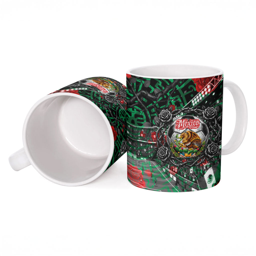 Mexico Football Golden Eagle Champions Ceramic Mug Aztec Geometric Pattern Red Rose